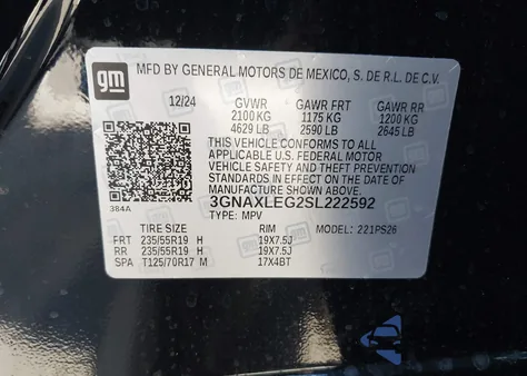 2025 Chevrolet Equinox Fwd Rs from USA, damaged, VIN 3GNAXLEG2SL222592